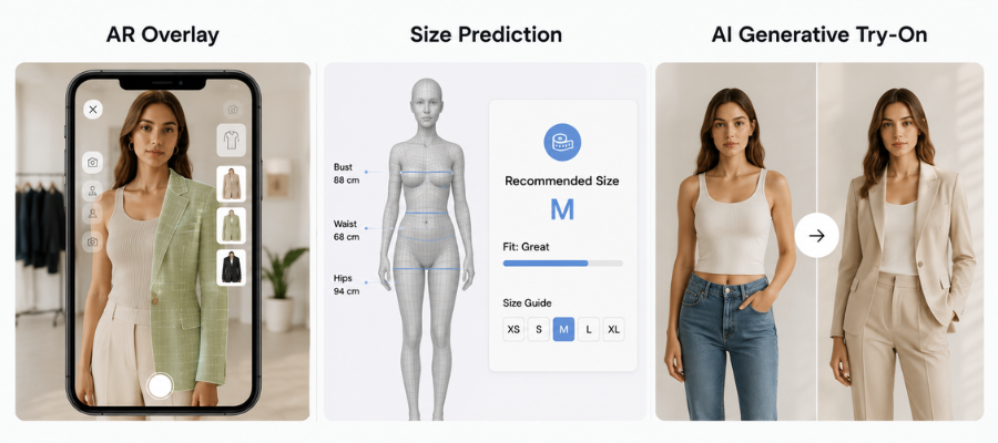Три типи VTO: AR, AI fit prediction, Generative AI — порівняння