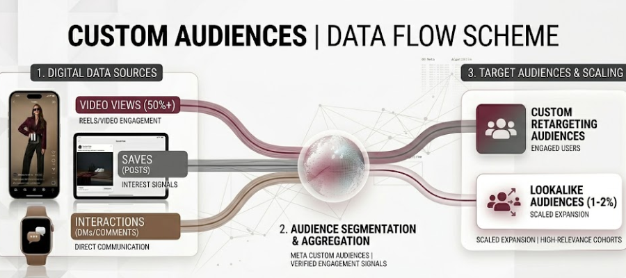 Схема Custom Audiences: відео, збереження, взаємодія — Lookalike